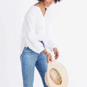 Madewell White Shimmer Stripe Peasant Top Size Small Dolman Sleeve  H8662